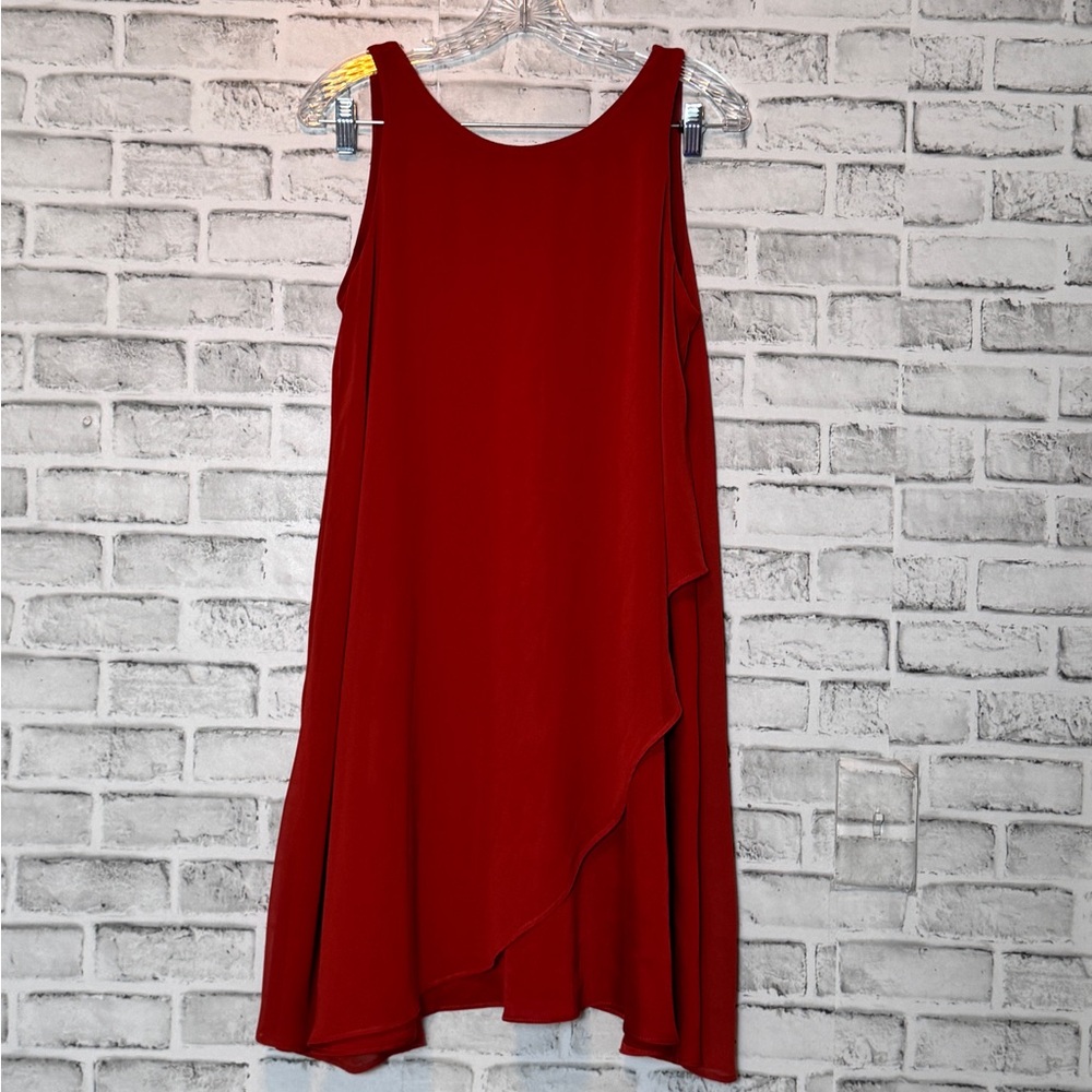 Taylor orange/Red Asymmetrical Sundress with layered look and ties in back sz 6